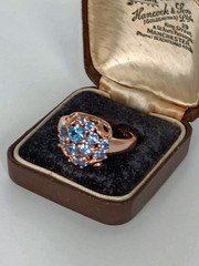 Vintage 1990-s 14 Ct Rolled Gold Blue Topaz Ring Size UK P US 7 1/2- Hallmarked