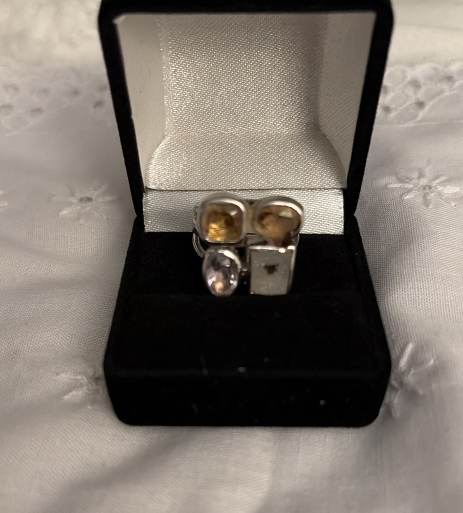vintage Sterling Silver Size 6 1/2 Ring With Semi Precious Stones