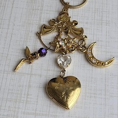 Kirks Folly Celestial Necklace Moon Star Heart Locket Fairy 30″ READ