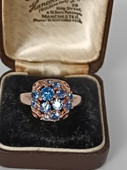 Vintage 1990-s 14 Ct Rolled Gold Blue Topaz Ring Size UK P US 7 1/2- Hallmarked