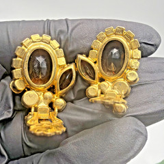 Vintage Juliana Delizza Elster Rhinestone Earrings Clips Faceted Gold Toned