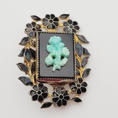 Nouveau Peking Glass Floral Victorian Mourning Brooch Style 1930s Vintage Brooch