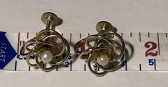 Vintage Gold Tone Pearl Love Knot Screw-Back Earrings