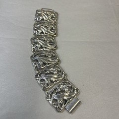Vtg DANECRAFT Bracelet 925 Sterling 6 Panel Cut Out Floral Repousse 7.25 63.1 Gr