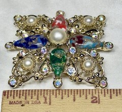 VINTAGE SARAH COVENTRY GALAXY BROOCH/PENDANT WITH CLIPON EARRING SET RHINESTONES