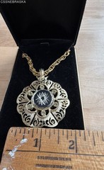 Vintage HMS Madeira Creations Gold Tone Filigree Star Intaglio Pendant Necklace