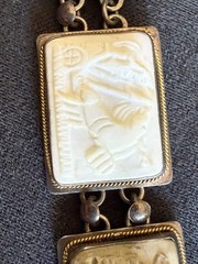 ANTIQUE 800 Silver 14KT GOLD CARVED Cameo SHELL DAYS OF THE WEEK BRACELET As Is