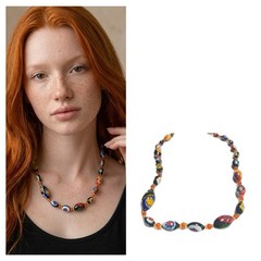 Vintage Venetian Millefiori Glass Bead Necklace – Multicolor 10”L Avantgarde