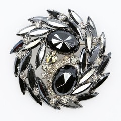 Vintage D&E Juliana Book Piece Hematite Brooch and Clip-On Earrings Set 1960s