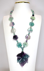 Rare Vintage Chinese Carved Fluorite & Sterling Silver Pendant Necklace