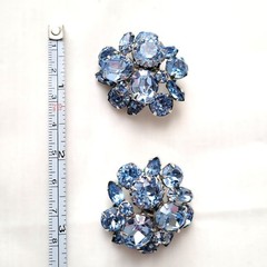 Blue Rhinestone Clip On Earrings Vtg 1950s Something Blue Wedding Statement Gift