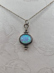 Vintage Sterling Silver 925 Italy Blue Fire Opal Charm Pendant 19″ Necklace