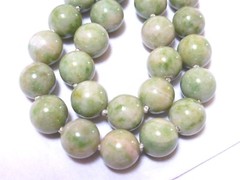CHINESE VINTAGE Apple GREEN JADE 10mm BEAD NECKLACE, SILVER CLASP, 84 grams