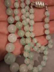 Jade/aventurine icy green gemstone graduated necklace, individually knotted