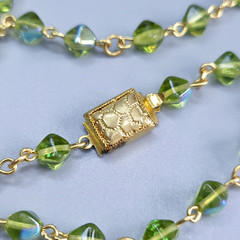 Necklace 18” Green Glass Czech Vintage Beads Women`s Jewelry Art Deco Style