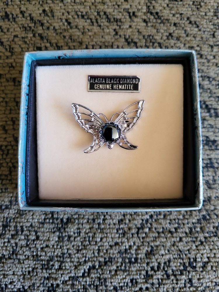 Alaska Black Diamond Genuine Hematite Butterfly Pin