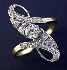 Art Deco Vintage 1.40 Ct White Diamond Engagement Ring 14K Yellow Gold Plated