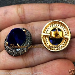 Amazing 2.75ctw Rose Cut Diamond Sapphire Silver Victorian Studs Earring Jewelry