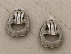 Vintage Silver Tone Black Teardrop Clip On Earrings 1 1/4”