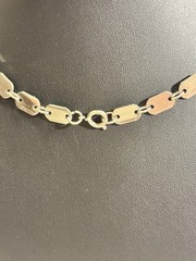Vintage Long Silver Tone Flat Oval Link Chain Long Modernist Layering Piece