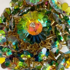 Vintage Cluster Aurora Borealis Rhinestone Round Brooch Pin Watermelon Margarita
