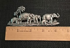 JJ Jonette ELEPHANT FAMILY WALK Pins Brooches – Silvertone & Bronze – Set of TWO
