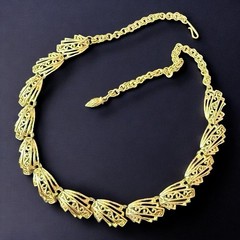 Gold Tone Collar Necklace Vintage Art Deco Revival Statement Link