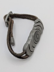 Vintage Pewter Triple Moon Bracelet Leather Cord Celestial Boho Slider Unisex