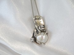 Brutalist Sterling Silver 925 Baroque Pearl Modernist Pendant Necklace