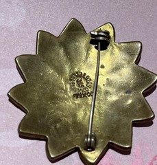 Vintage Brass JNS Taxco Mexico Sterling Silver Abalone Flower Brooch Pin Pendant