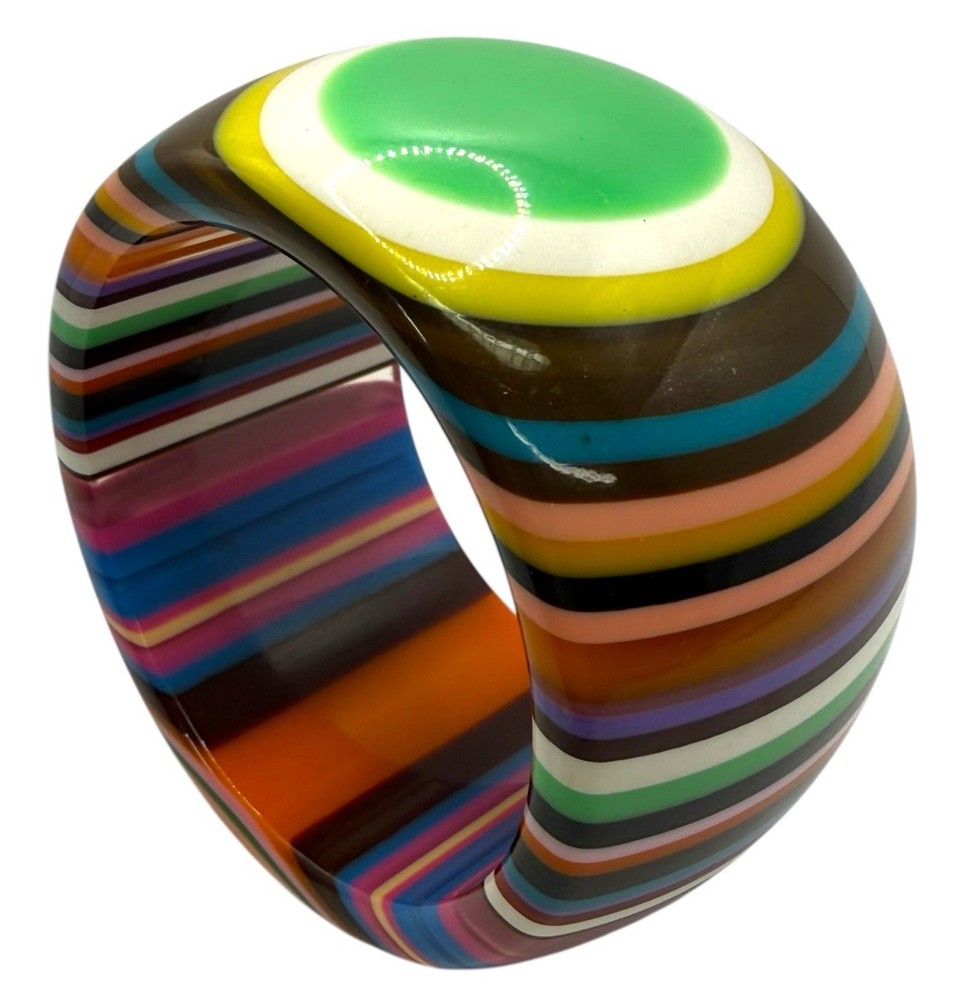 Resin Or Acrylic Layered Striped Colorful Bullseye Bangle Chunky Bracelet