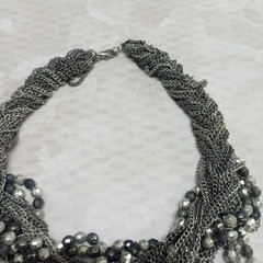 Vintage Short Haevy Large Silver Grey Bearded Necklace Women Accessories Jewelry