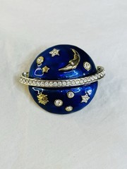 Vintage Swarovski Celestial Star Moons Brooch Blue Enamel PLEASE READ