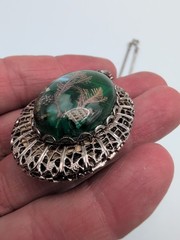 Vintage Filagree Double Locket Lucite Sea life Theme Silver Tone Necklace