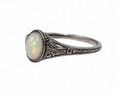 Vintage Ethiopian Opal Ring 925 Sterling Silver Engraved Antique Band Gift