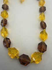 West Germany Necklace/Earrings Yellow Amber Acrylic Faceted Beads Vintage