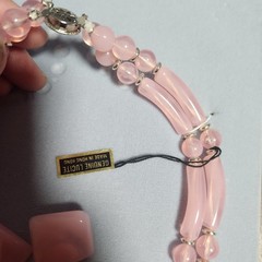 Vtg 80’s Pink Lucite Necklace Earring Set Hong Kong Moonglow Geometric Statement