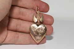 Antique Circa 1900s 12k Gold Natural Rose Cut Diamond Heart Pendant Necklace