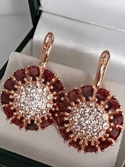 Vintage 1990-s 14 Ct Rolled Gold Large Ruby / Zircons Earrings-Hallmarked 585 RG