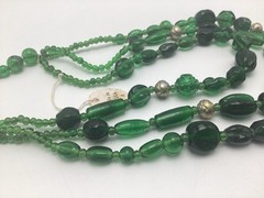 Vintage Emerald Green Glass Beaded Multi 3 Strand Necklace Made In India 19”