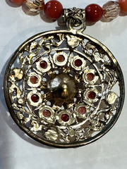 Brass Medallion Rhinestone Faux Diamond Costume Jewelry Necklace bead chain link