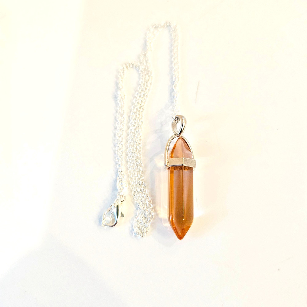Golden Brown Healer Quartz Bullet Crystal Point Pendant Necklace Silver Chain