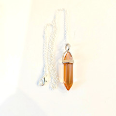 Golden Brown Healer Quartz Bullet Crystal Point Pendant Necklace Silver Chain