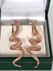 Vintage 1990-s 14 Ct Rolled Gold Long Solid Snake Earrings-Hallmarked 585 RG