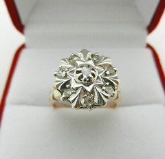 Antique Silver and 9kt Pink Gold and Rose Cut Diamond Ring size 7