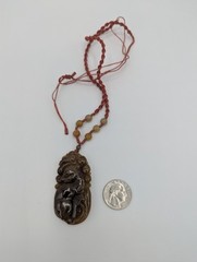 5 Chinese Carved Jade Pendants Pendant Lot – Goat, Sheep, Dragon, Fruit, Floral.