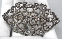 Filigree Brooch Rhinestone Floral Tulip Victorian Edwardian Medieval Titanic EUC