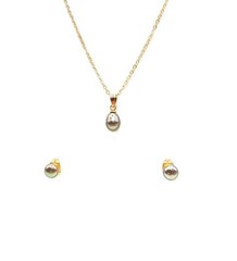 Vntg Faux Black Pearl Necklace & Post Earring Set 80’s, 18KGP, gift for her