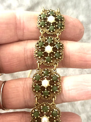 Lovely Vintage Goldette Faux Jade & Pearl Bracelet Earrings Ring Set