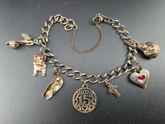 💖James Avery Sterling Silver Chain Charm Bracelet Heart Buddha Heel Dog Cross